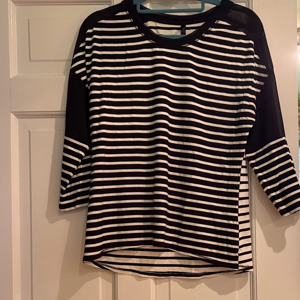 Karen Millen Black and White Striped Long Sleeve Top